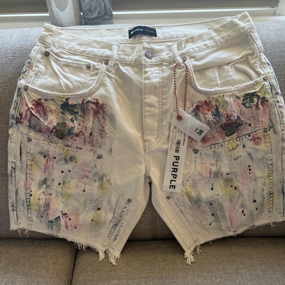 NWT PURPLE BRAND STYLE NO-P020  PAINT  DENIM SHORTS MEN'S  SIZE 36X9